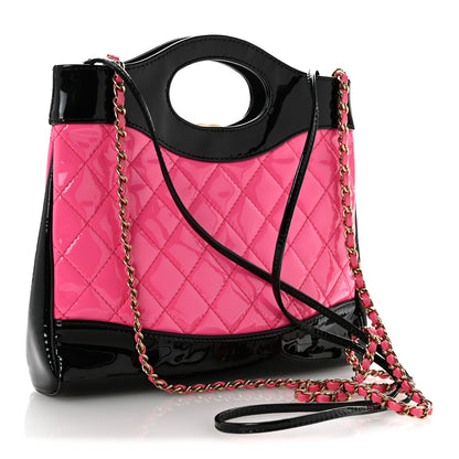 Chanel Patent Calfskin Quilted Mini 31 Shopping Bag Pink Black Pink Black 3 of 11