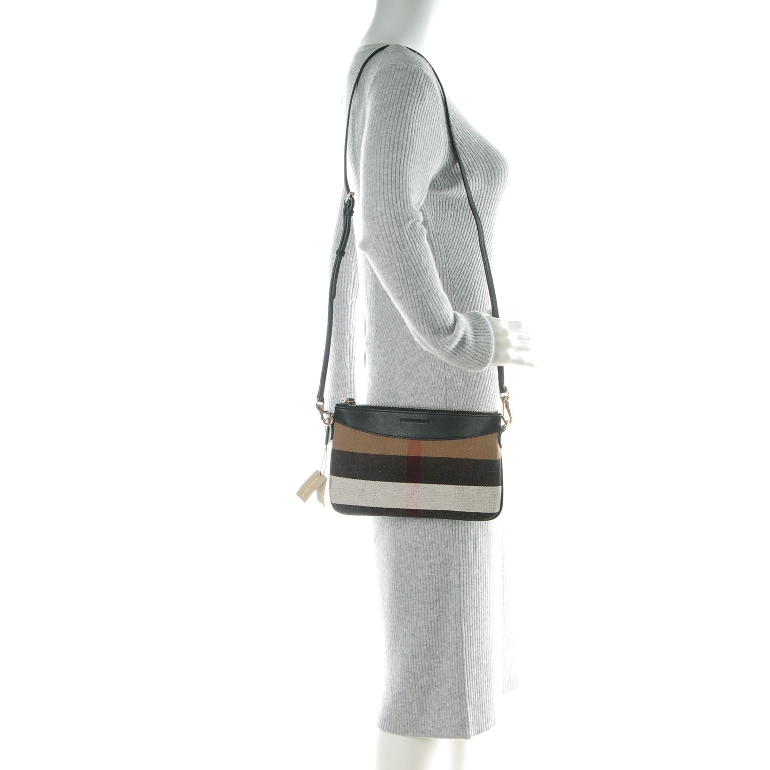 Burberry Mega Check Peyton Crossbody Clutch Bag Black 2 of 8