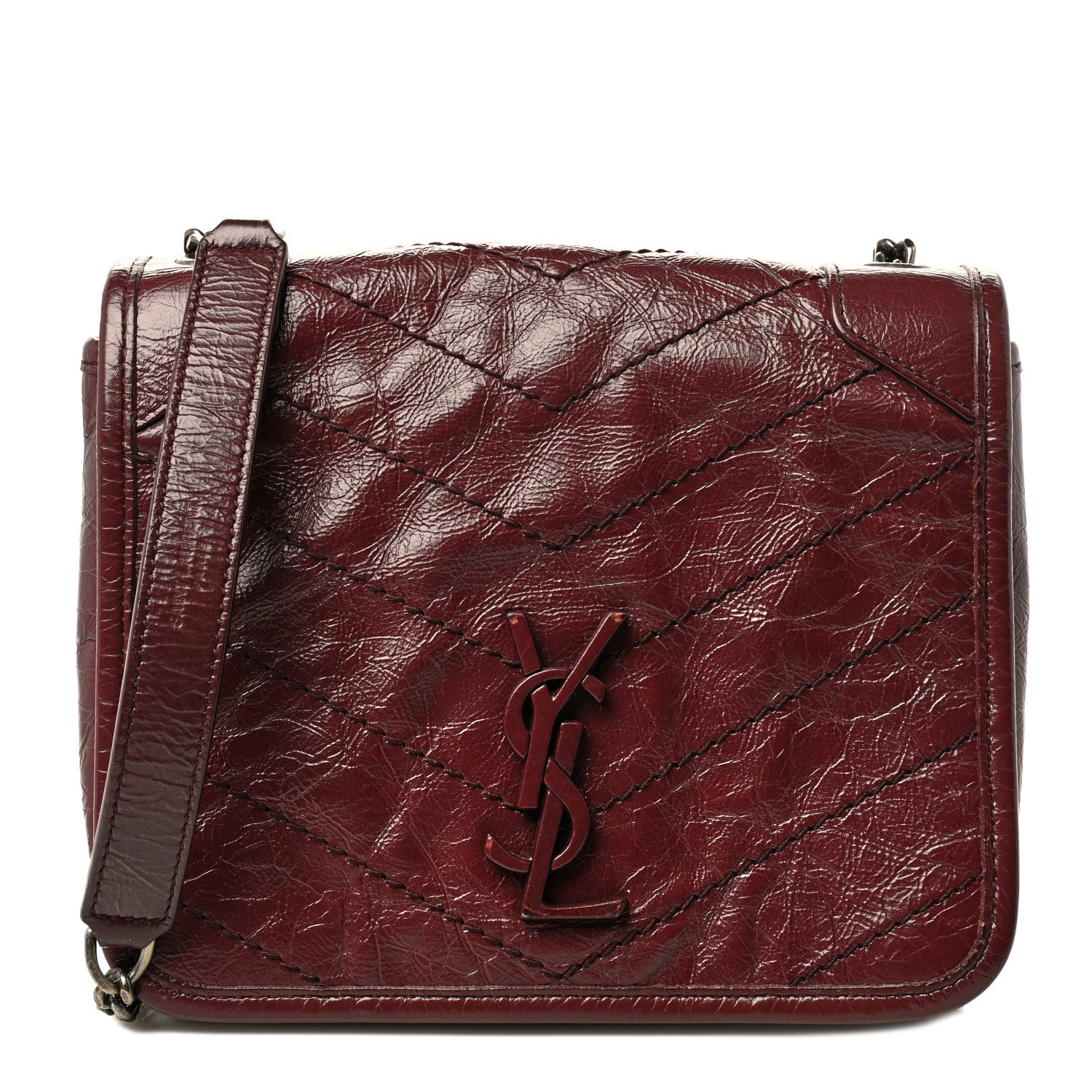 Saint Laurent Crinkled Calfskin Matelasse Monogram Niki Chain Wallet Dark Legion Red 1 of 10