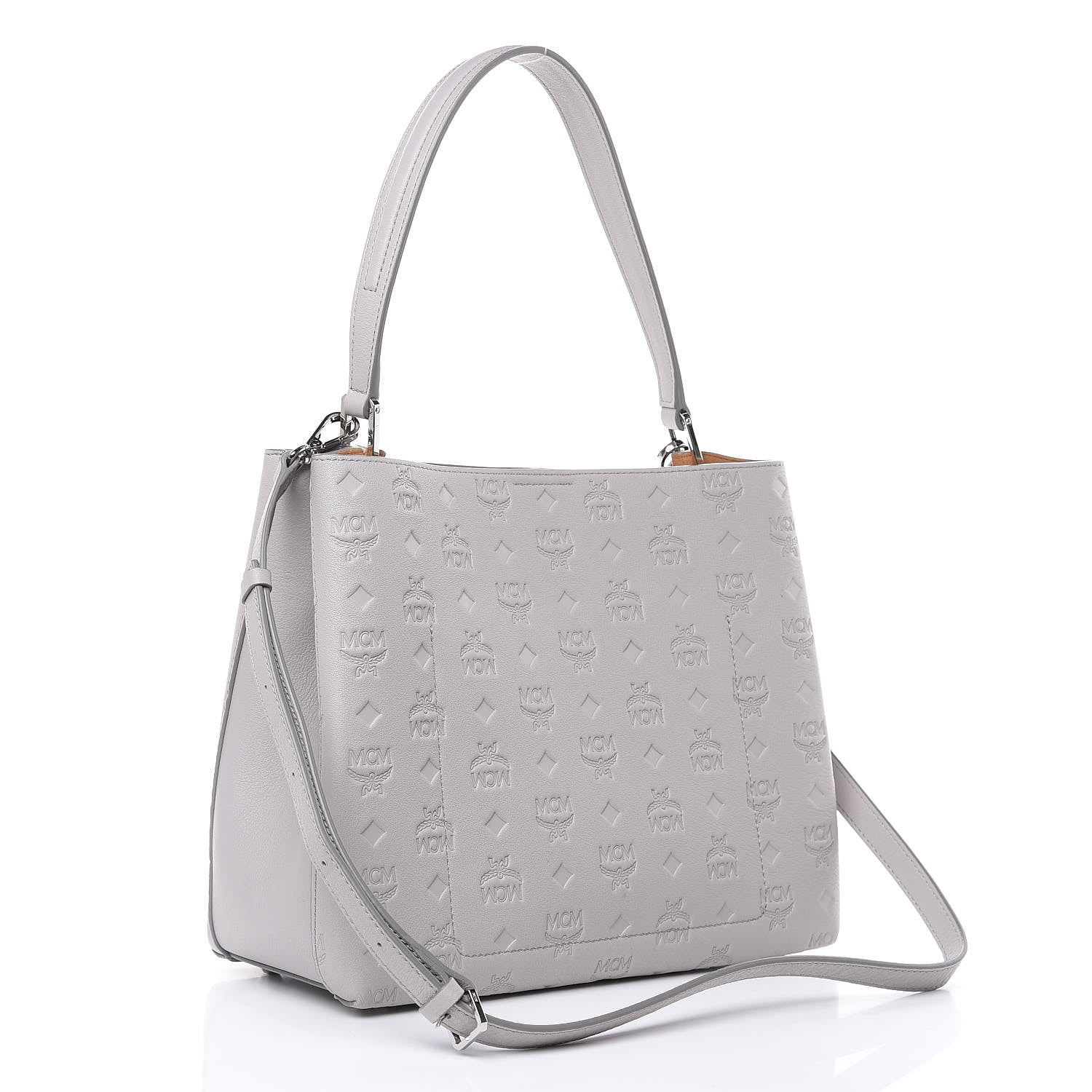 MCM Calfskin Ottomar Monogram Sarah Convertible Hobo Dove 3 of 10