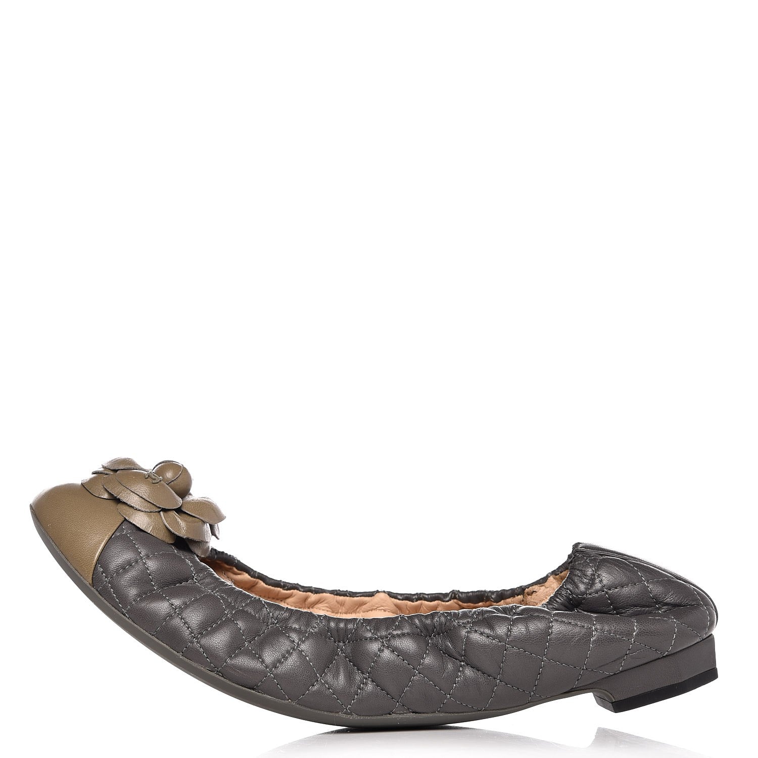 Chanel Lambskin Quilted Camellia Cap Toe Ballerina Flats 41 Grey Green 1 of 12