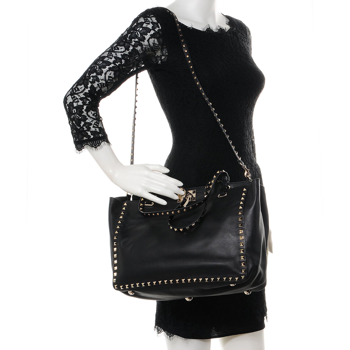 Vitello Medium Rockstud Tote Black
