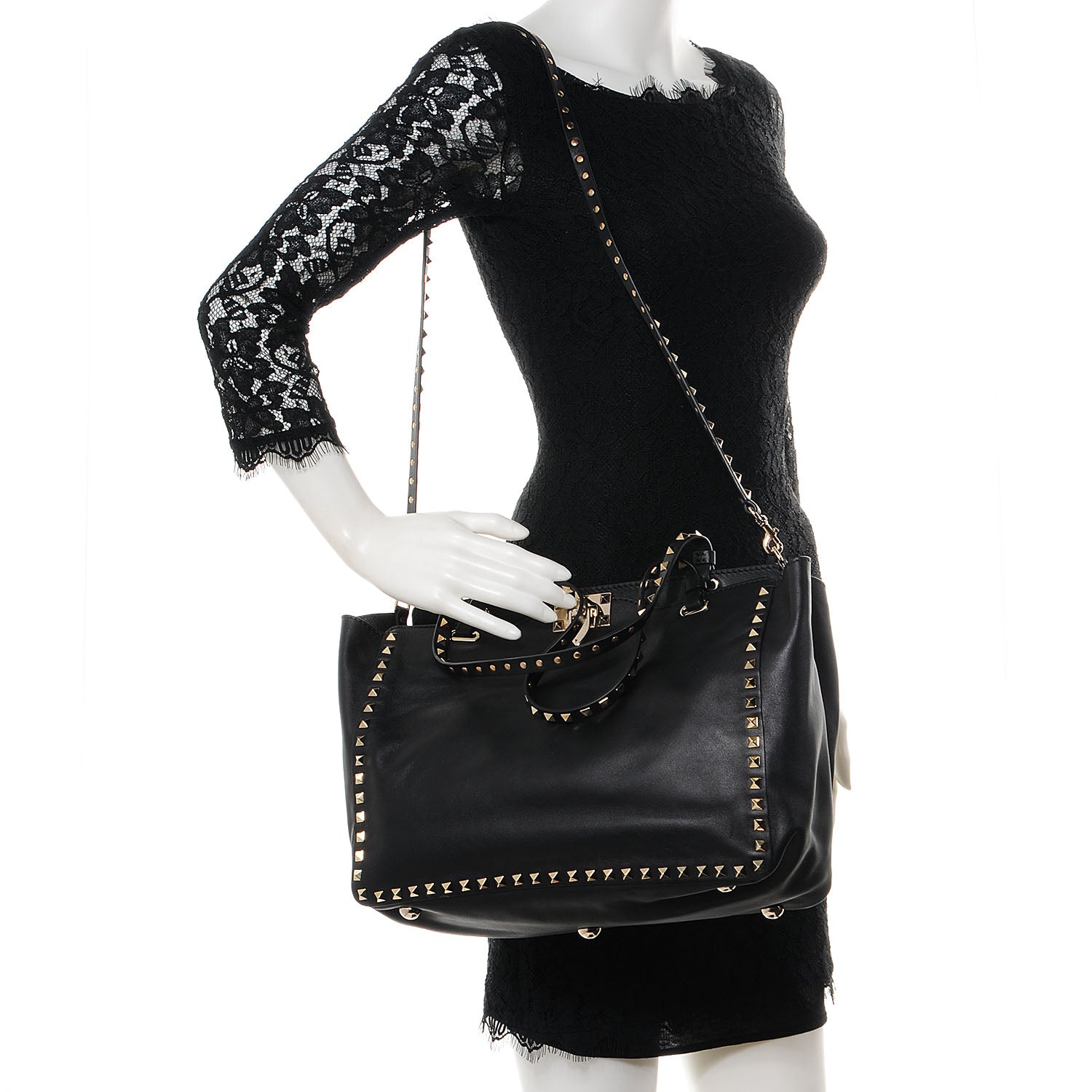 Valentino Garavani Vitello Medium Rockstud Tote Black 2 of 8