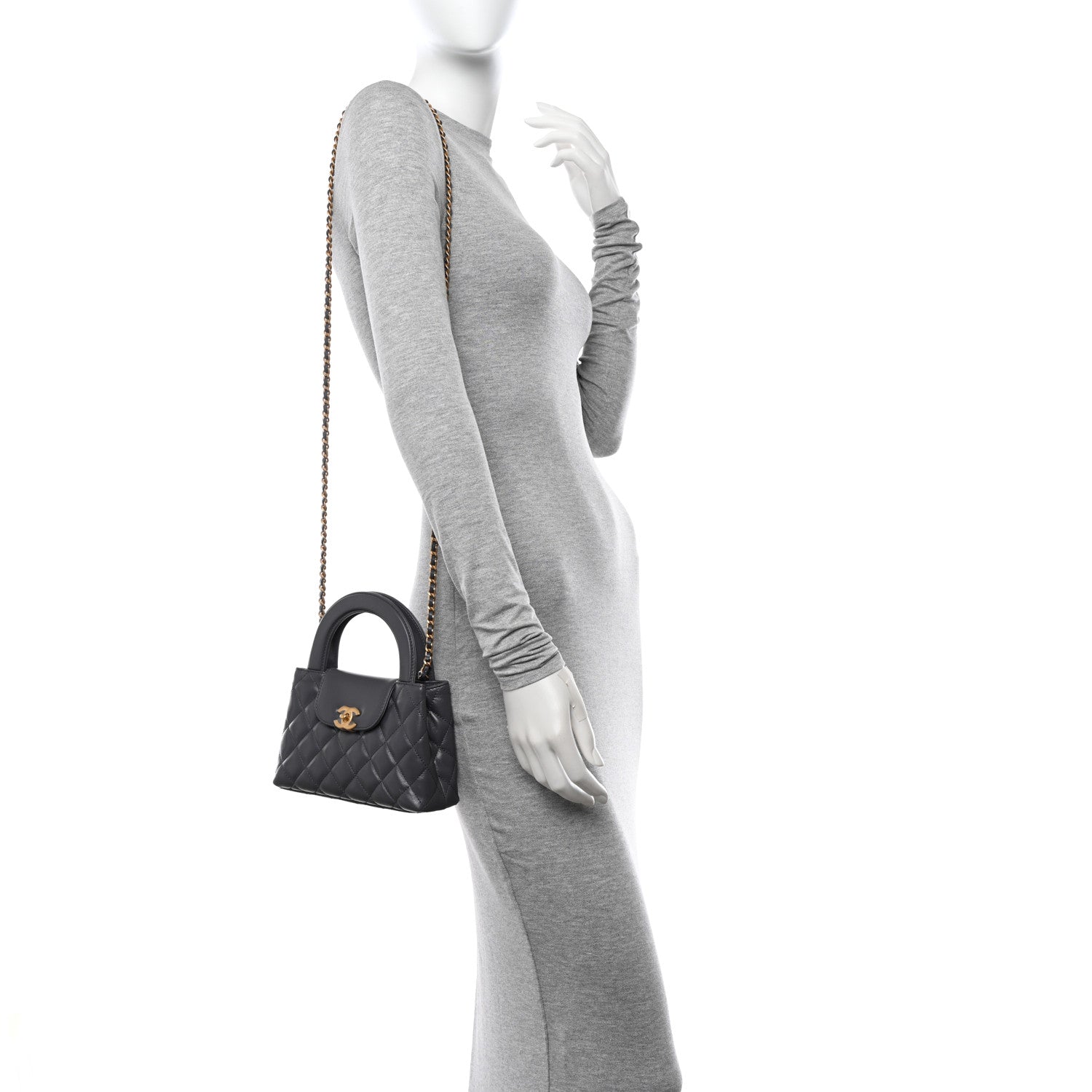 Chanel Shiny Aged Calfskin Quilted Nano Kelly Shopper Grey 3 of 10