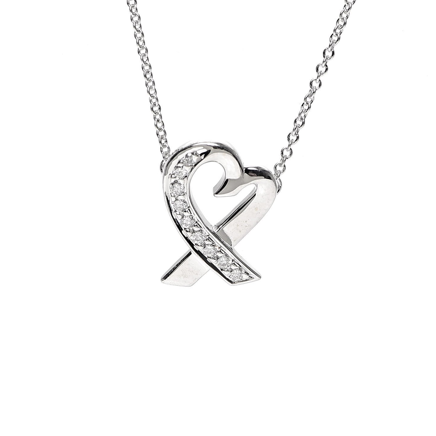 18K White Gold Diamond Small Paloma Picasso Loving Heart Necklace