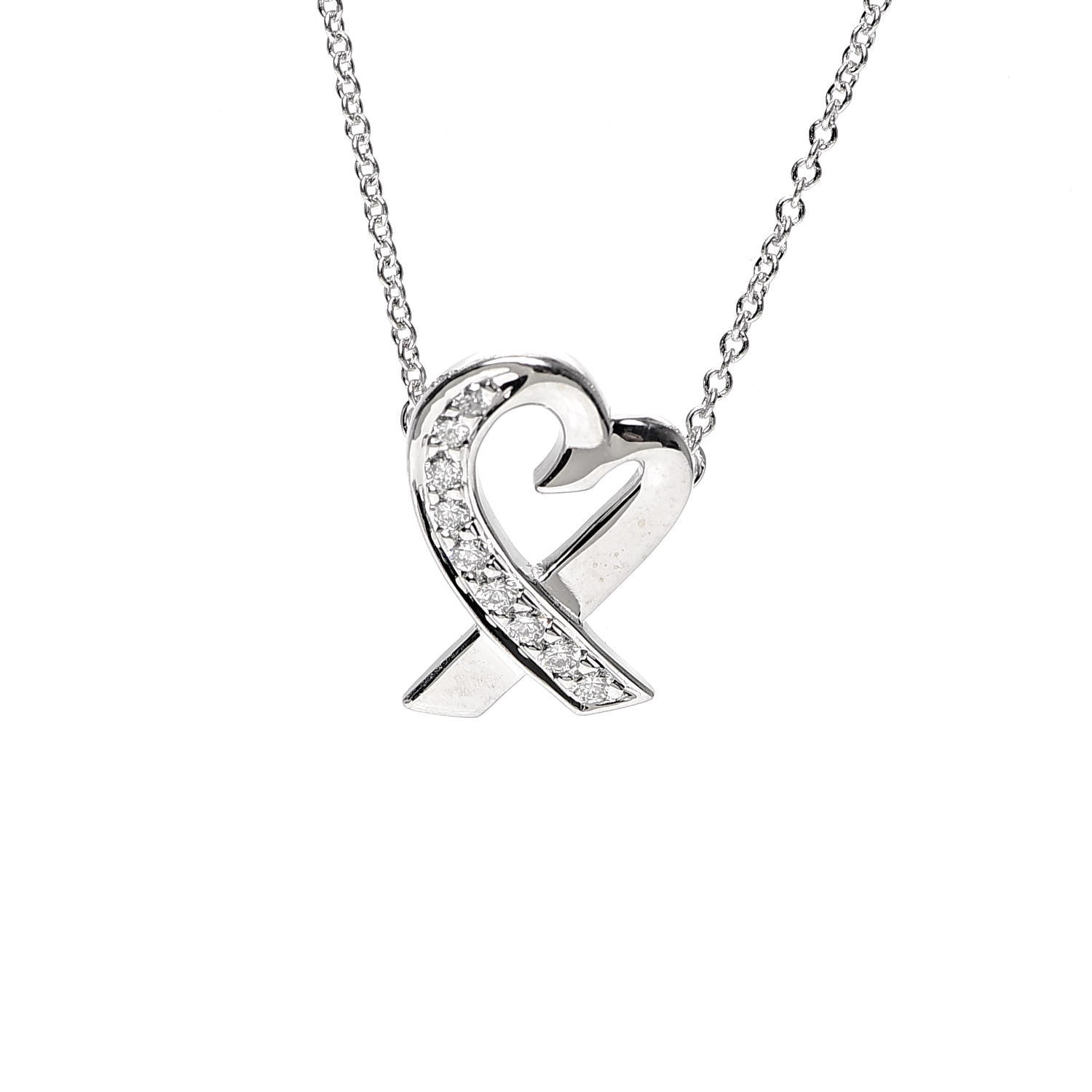 Tiffany 18K White Gold Diamond Small Paloma Picasso Loving Heart Necklace 4 of 7