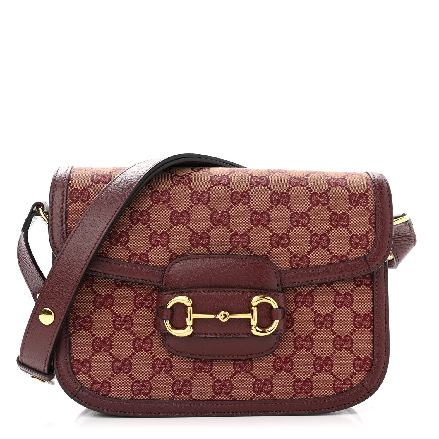 Gucci Monogram Textured Dollar Calfskin Horsebit 1955 Shoulder Bag Sahara Rubino Chardonnay 1 of 10