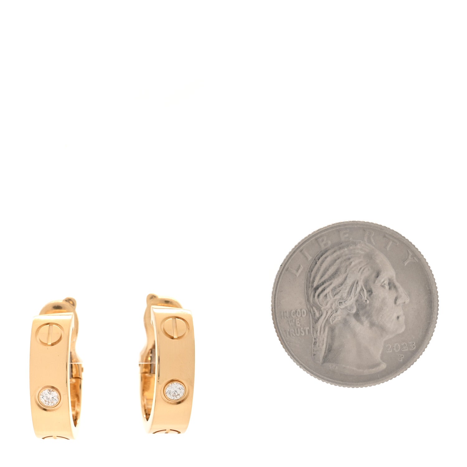 Cartier 18K Yellow Gold 2 Diamond 5.5mm LOVE Hoop Earrings 2 of 10