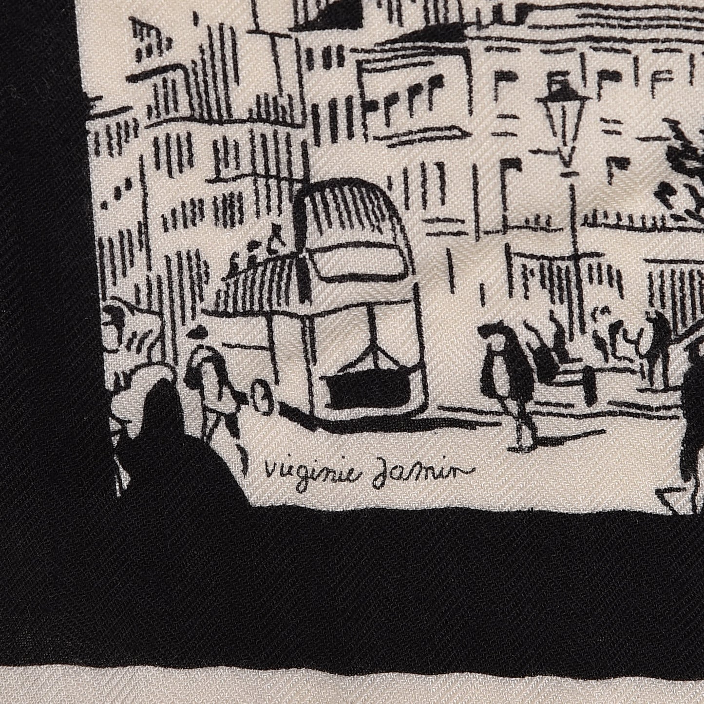 Cashmere Silk A l'Ombre des Boulevards Shawl 140 White Black