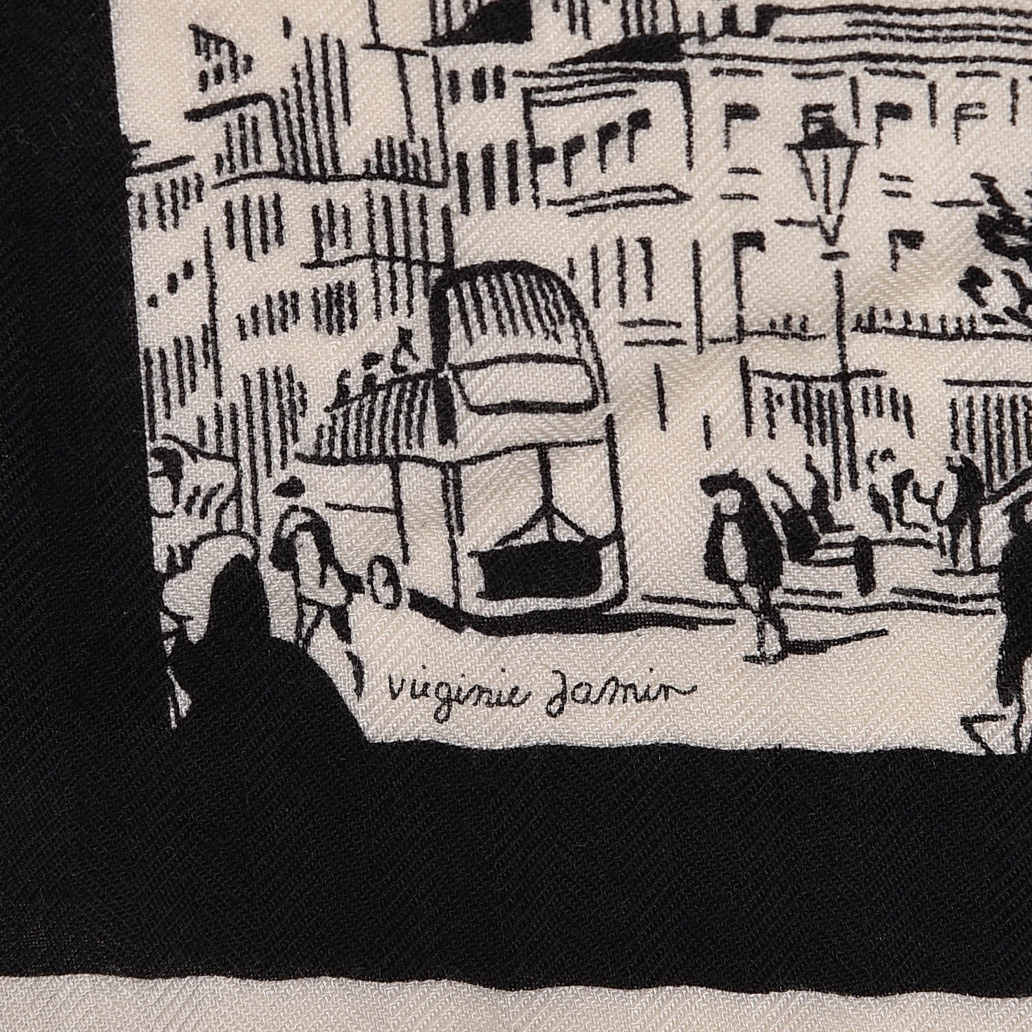 Hermes Cashmere Silk A l'Ombre des Boulevards Shawl 140 White Black 5 of 8