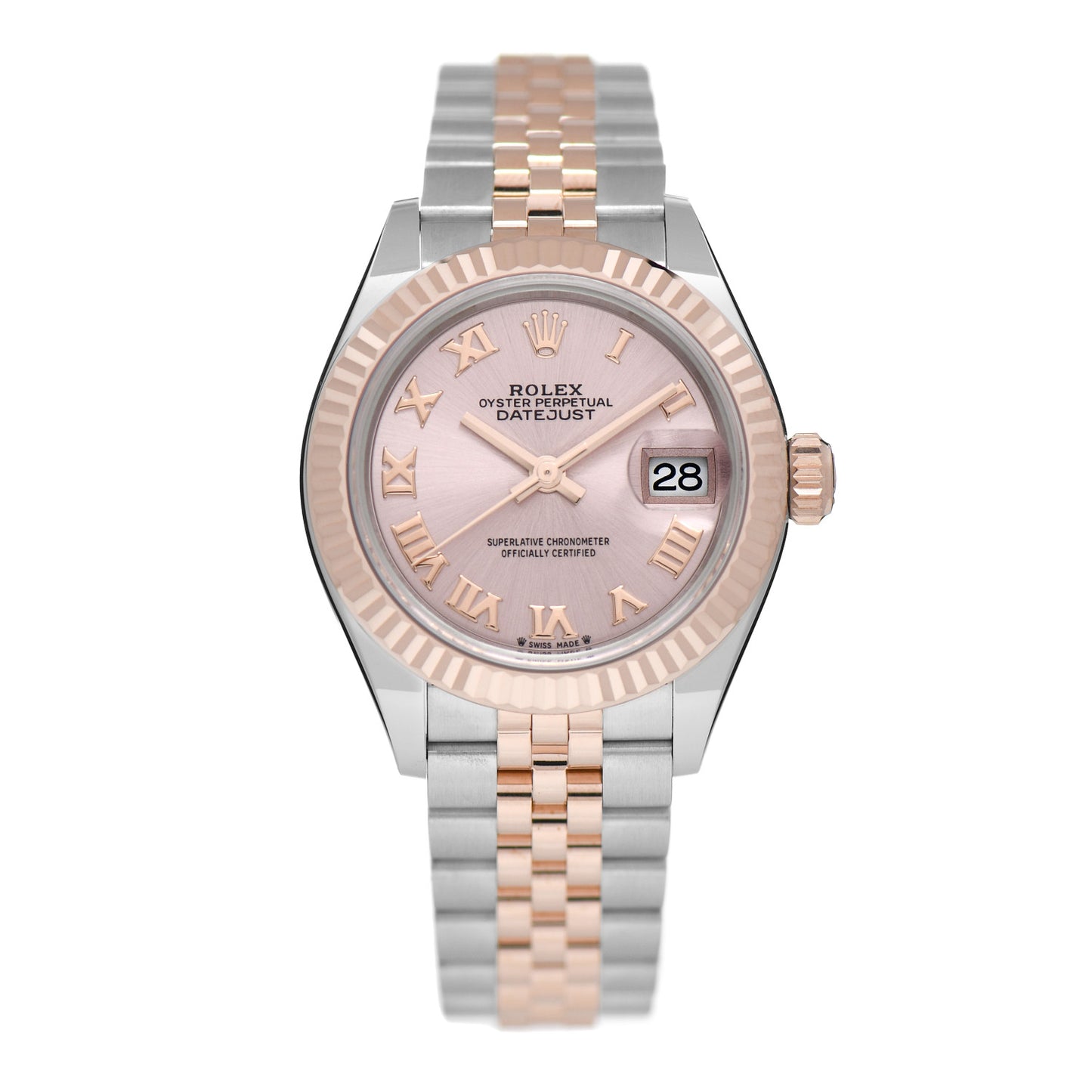 Stainless Steel 18K Everose Gold 28mm Oyster Perpetual Datejust Watch Pink Roman 279171