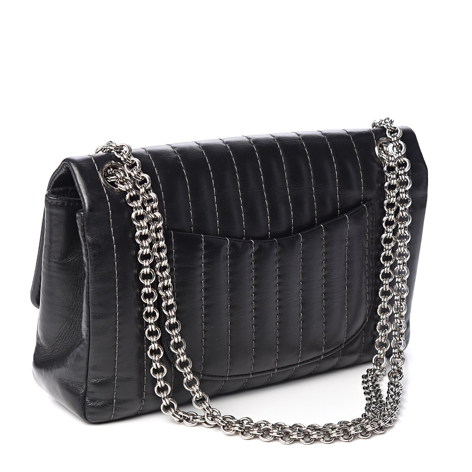 Chanel Lambskin Vertical Quilted Medium Single Flap Black 2 of 9