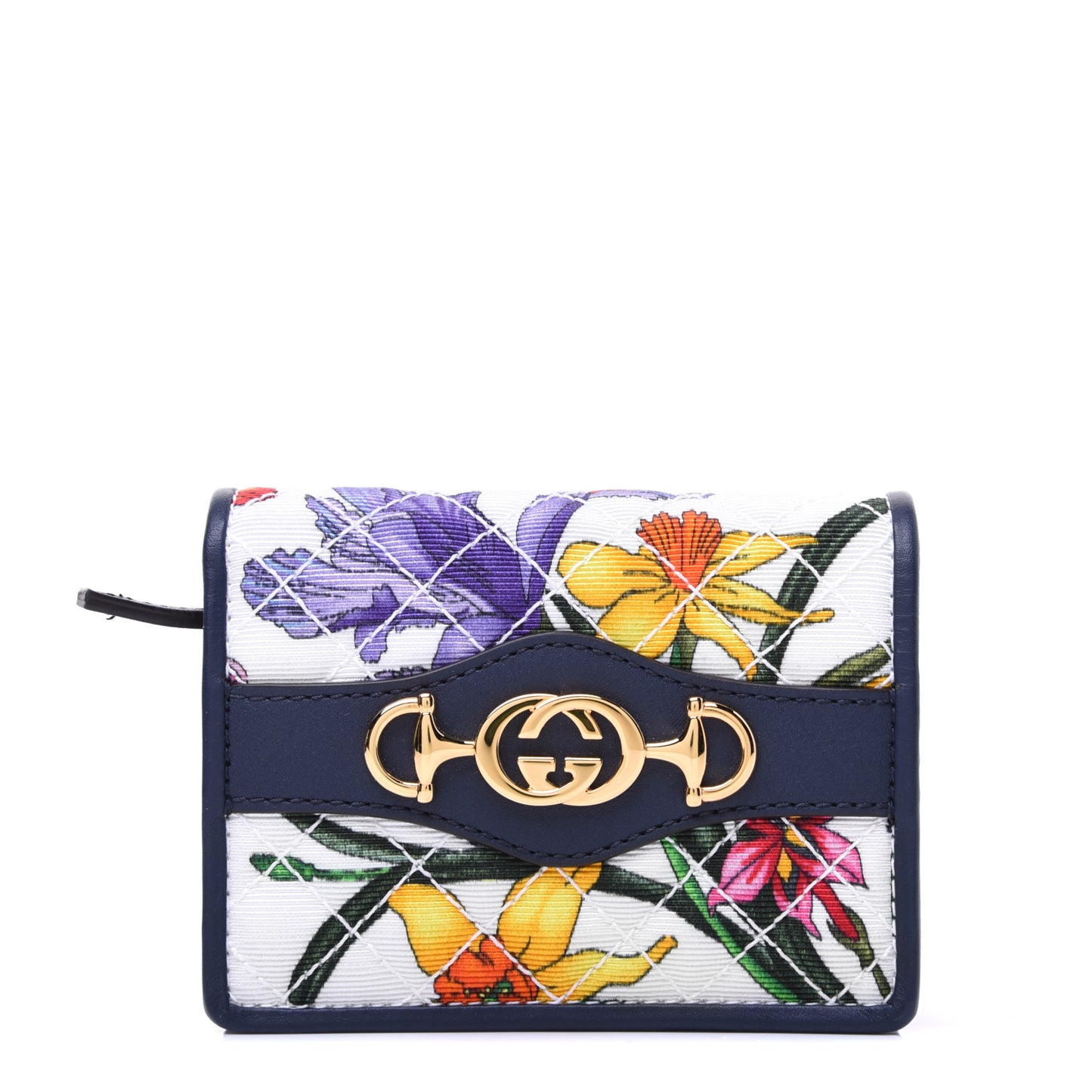 Canvas Flora Floral Trapuntata Zumi Card Case Wallet Great White Multicolor Blue Agata