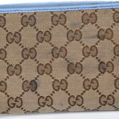 Gucci Monogram Dollar Calfskin Zip Around Compact Wallet Beige Ebony Mineral Blue 8 of 13