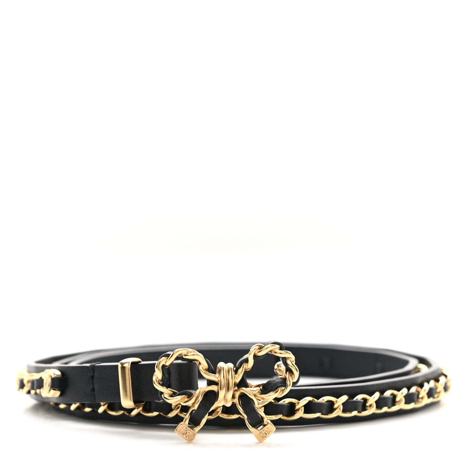 Chanel Calfskin Bow Chain Belt 80 32 Black Gold 1 of 4
