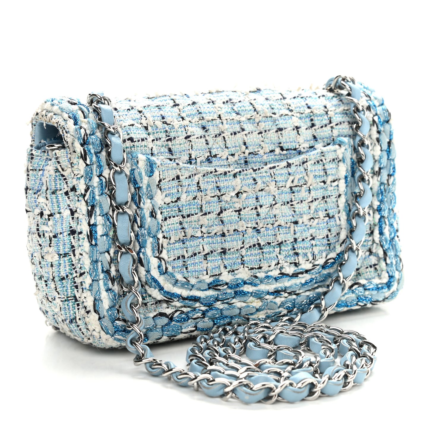 Tweed Braid Mini Flap Blue White
