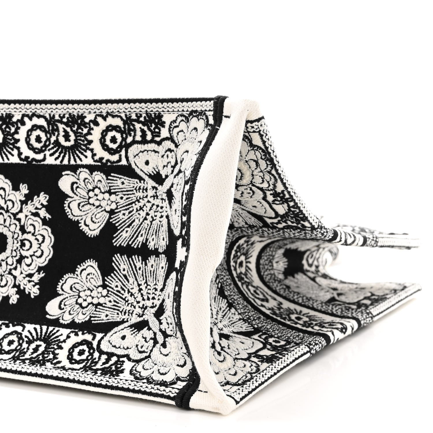 Christian Dior Canvas Butterfly Bandana Embroidered Medium Book Tote Black White 10 of 10