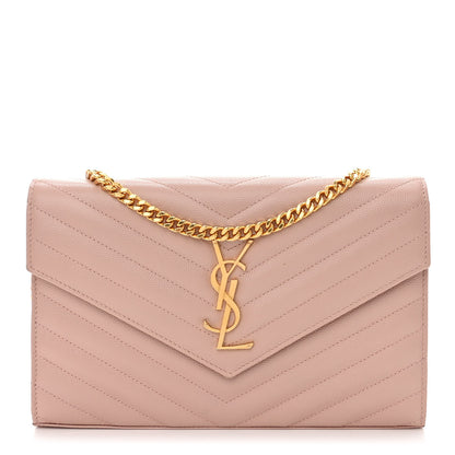 Saint Laurent Grain De Poudre Matelasse Chevron Monogram Chain Wallet Pale Pink 1 of 11