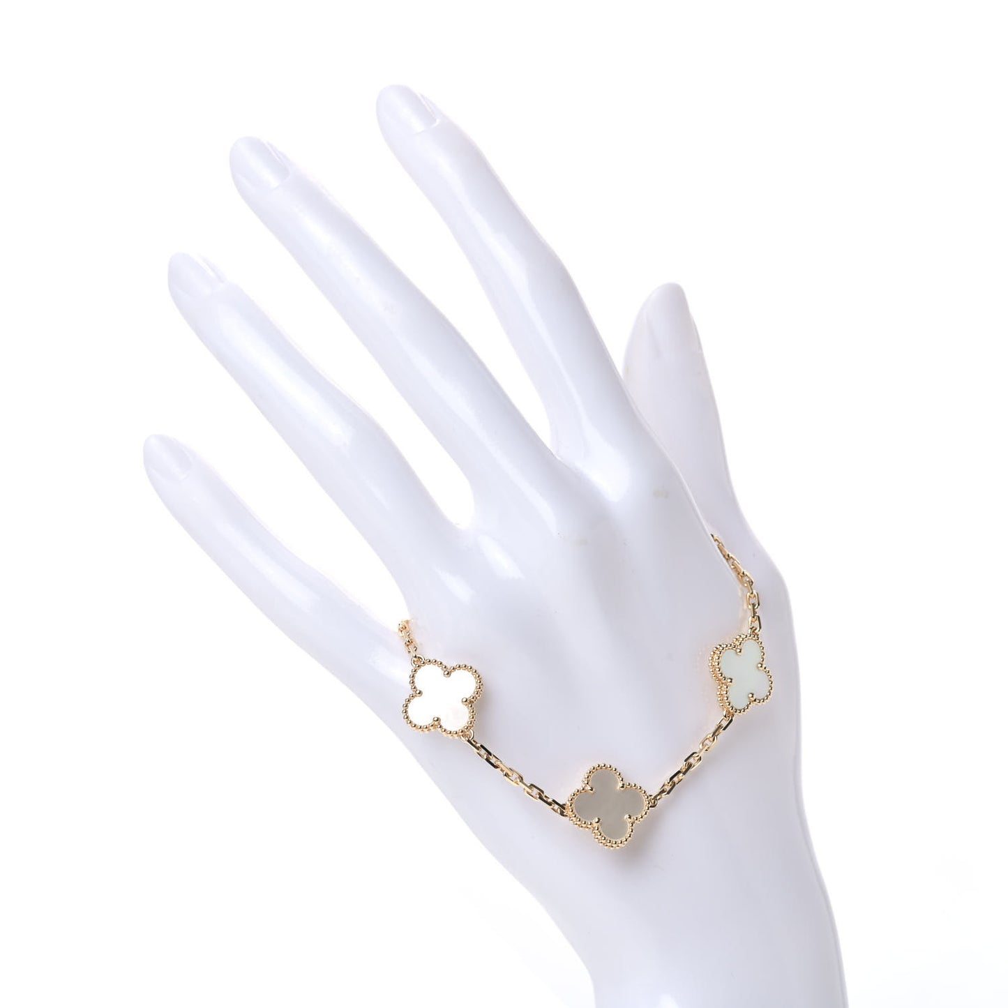 18K Yellow Gold Mother of Pearl 5 Motifs Vintage Alhambra Bracelet