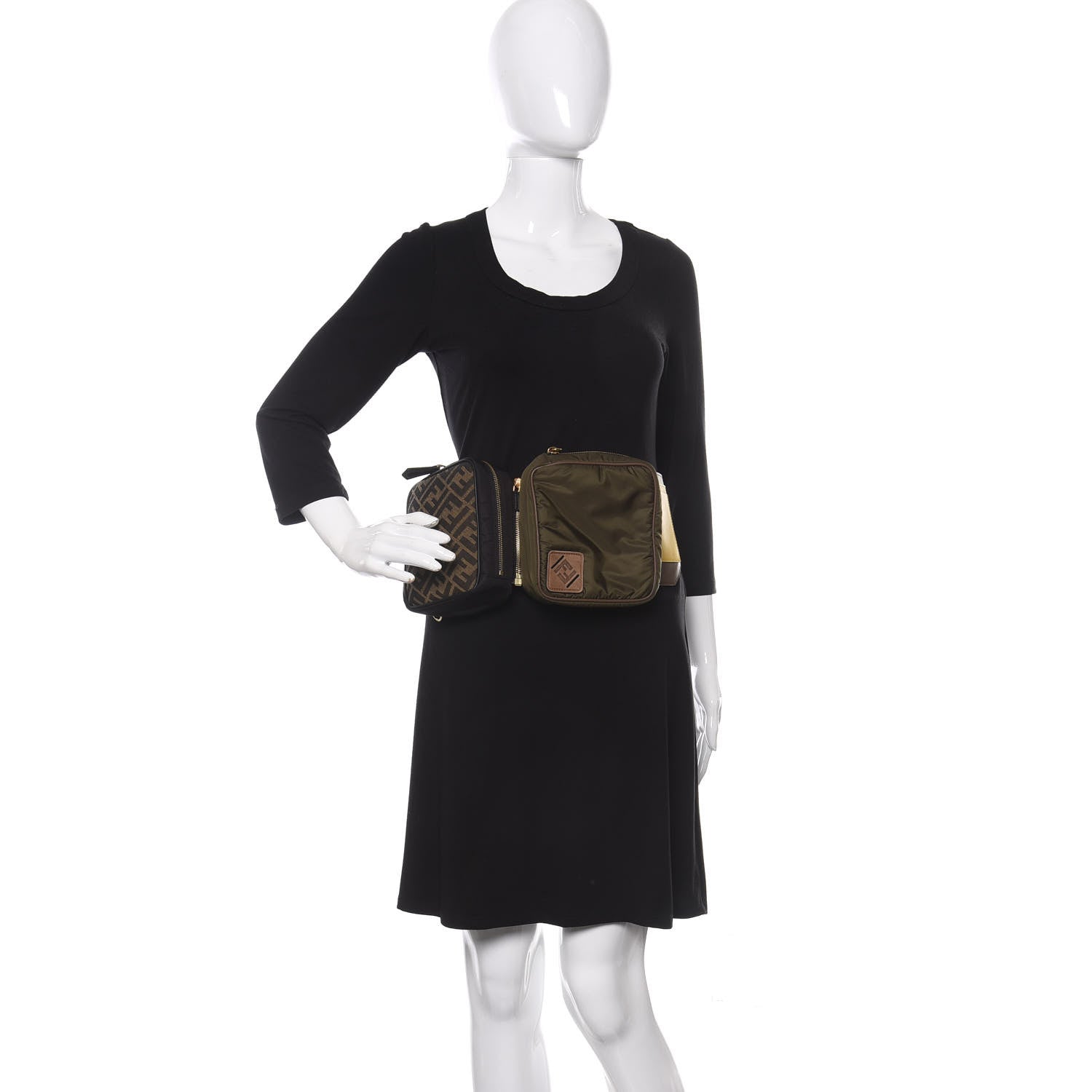 Fendi Nylon Dolmias Vitello Grace FF Multi Pouch Belt Bag Military Brown Tortora 2 of 12