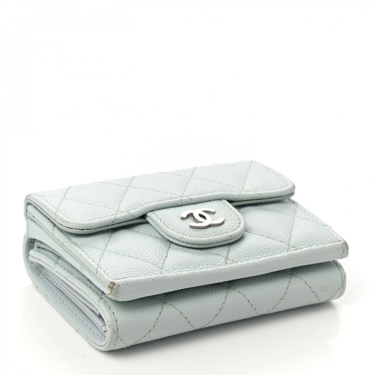 Chanel Caviar Quilted Double Flap Wallet Light Blue 4 of 12