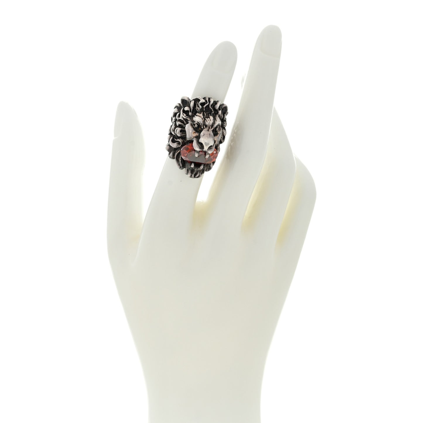 Metal Crystal Lion Head Ring Red Aged 49 4.75 Silver