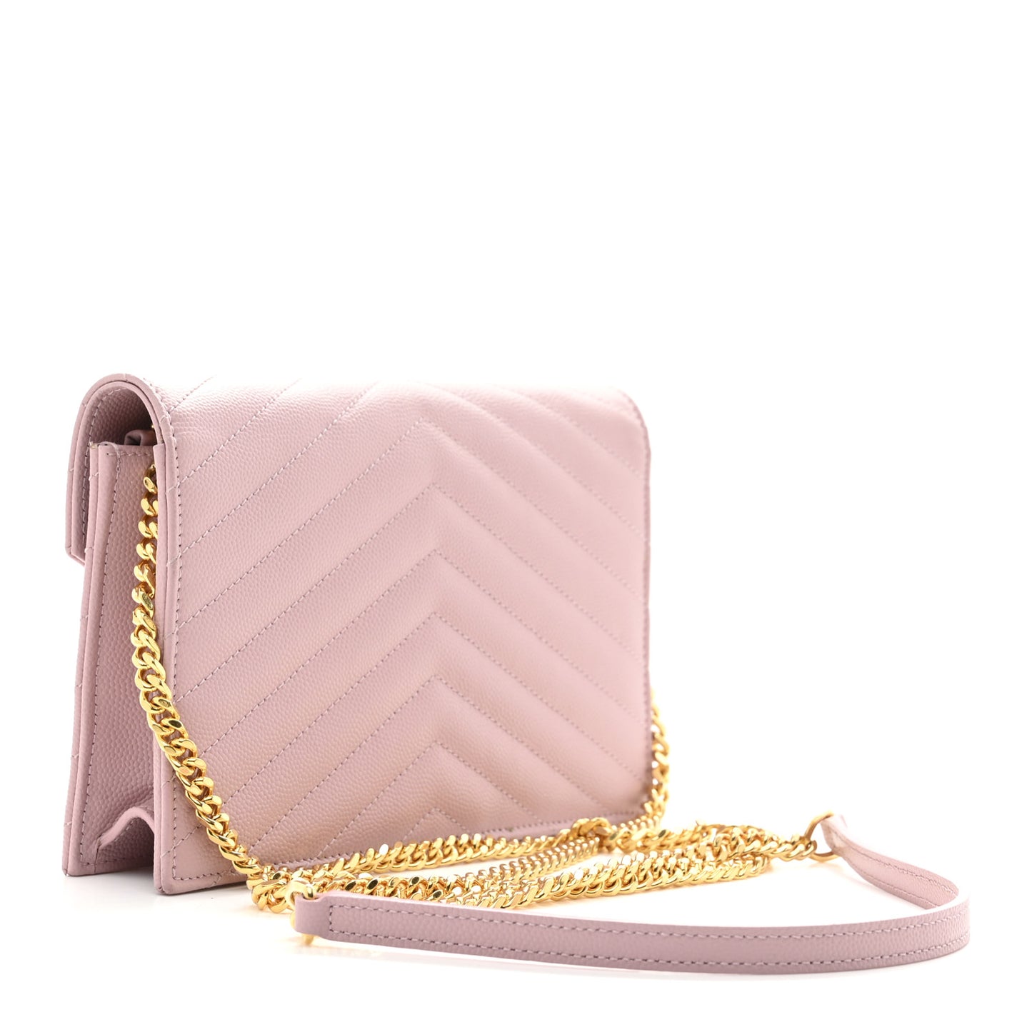 Grain De Poudre Matelasse Chevron Monogram Envelope Chain Wallet Tender Pink