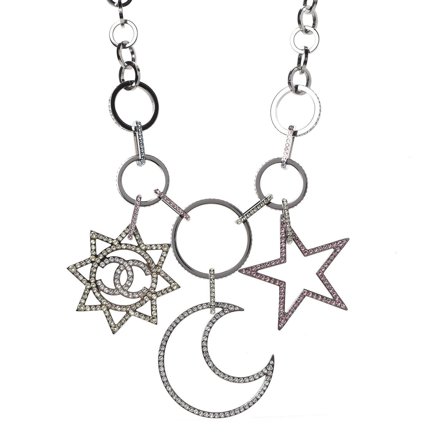 Ruthenium Crystal CC Star Moon Star Necklace