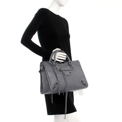 Balenciaga Calfskin Crocodile Embossed Classic Hardware City Gris Beton 3 of 8