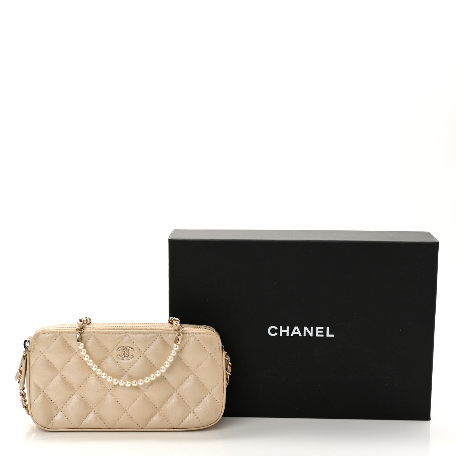 Chanel Iridescent Lambskin Quilted Pearl Clutch With Chain Beige 14 of 14