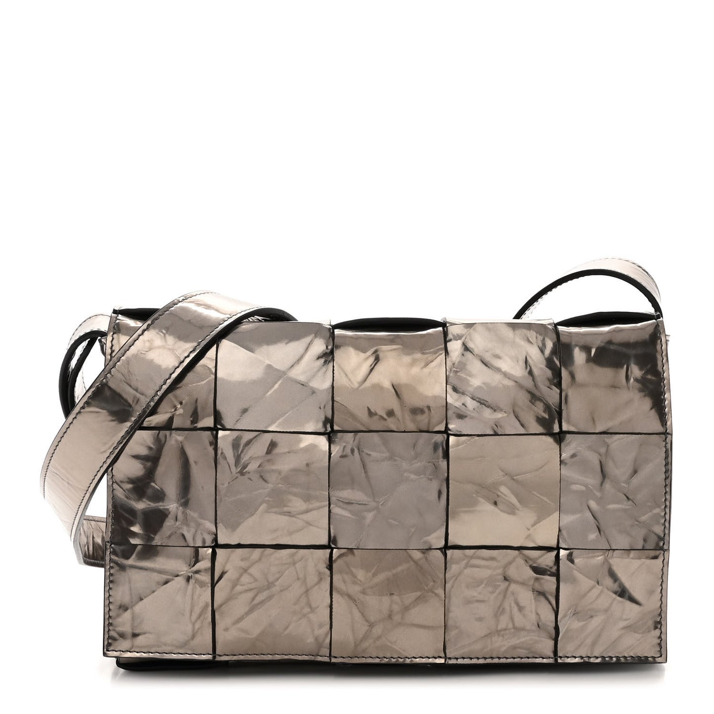 Metallic Crushed Calfskin Maxi Intrecciato Cassette Crossbody Bag Anchor