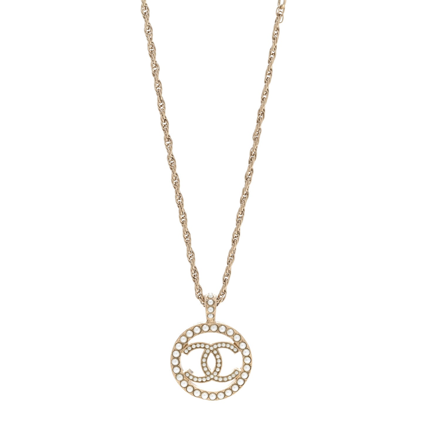 Pearl CC Round Pendant Necklace Gold