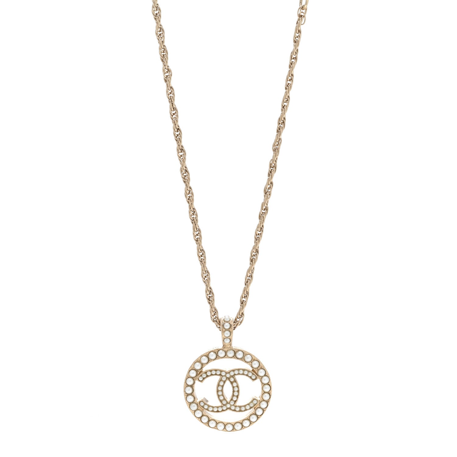 Chanel Pearl CC Round Pendant Necklace Gold 1 of 5