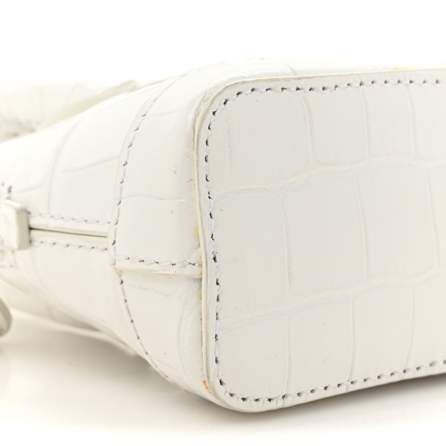 Balenciaga Calfskin Logo Crocodile Embossed Mini Ville Top Handle Bag White Black 10 of 12
