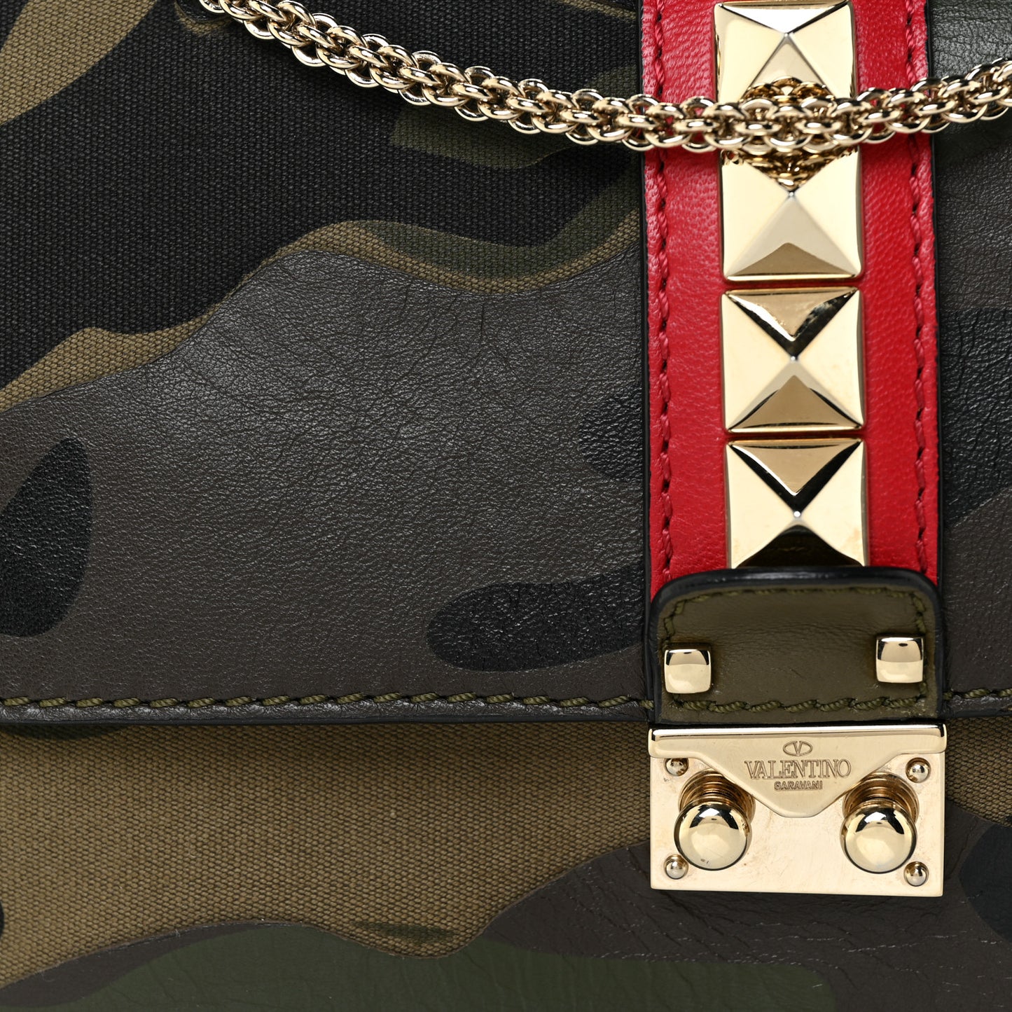 Nappa Canvas Camouflage Medium Glam Lock Rockstud Flap Verde