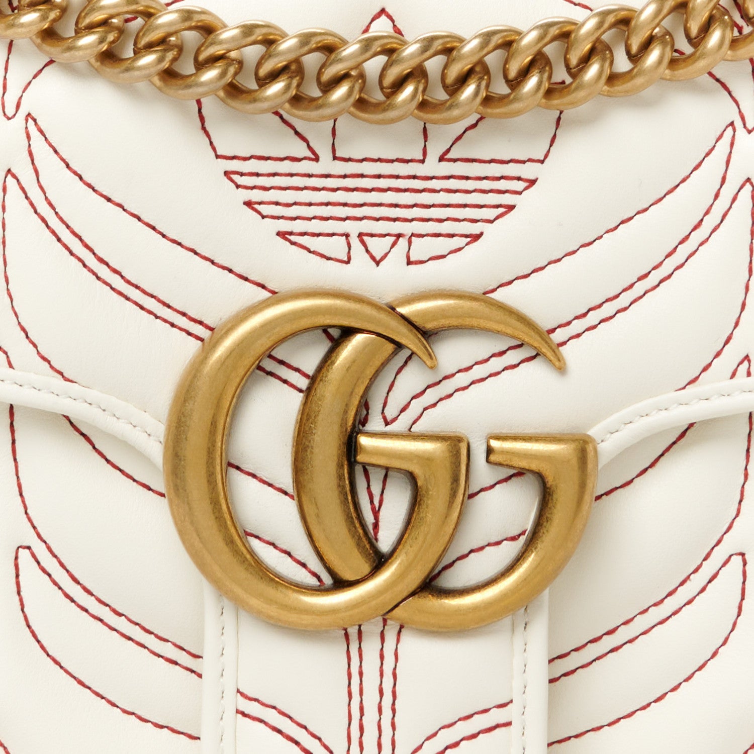 Gucci X Adidas Calfskin Matelasse Small GG Marmont Shoulder Bag Off White 9 of 11
