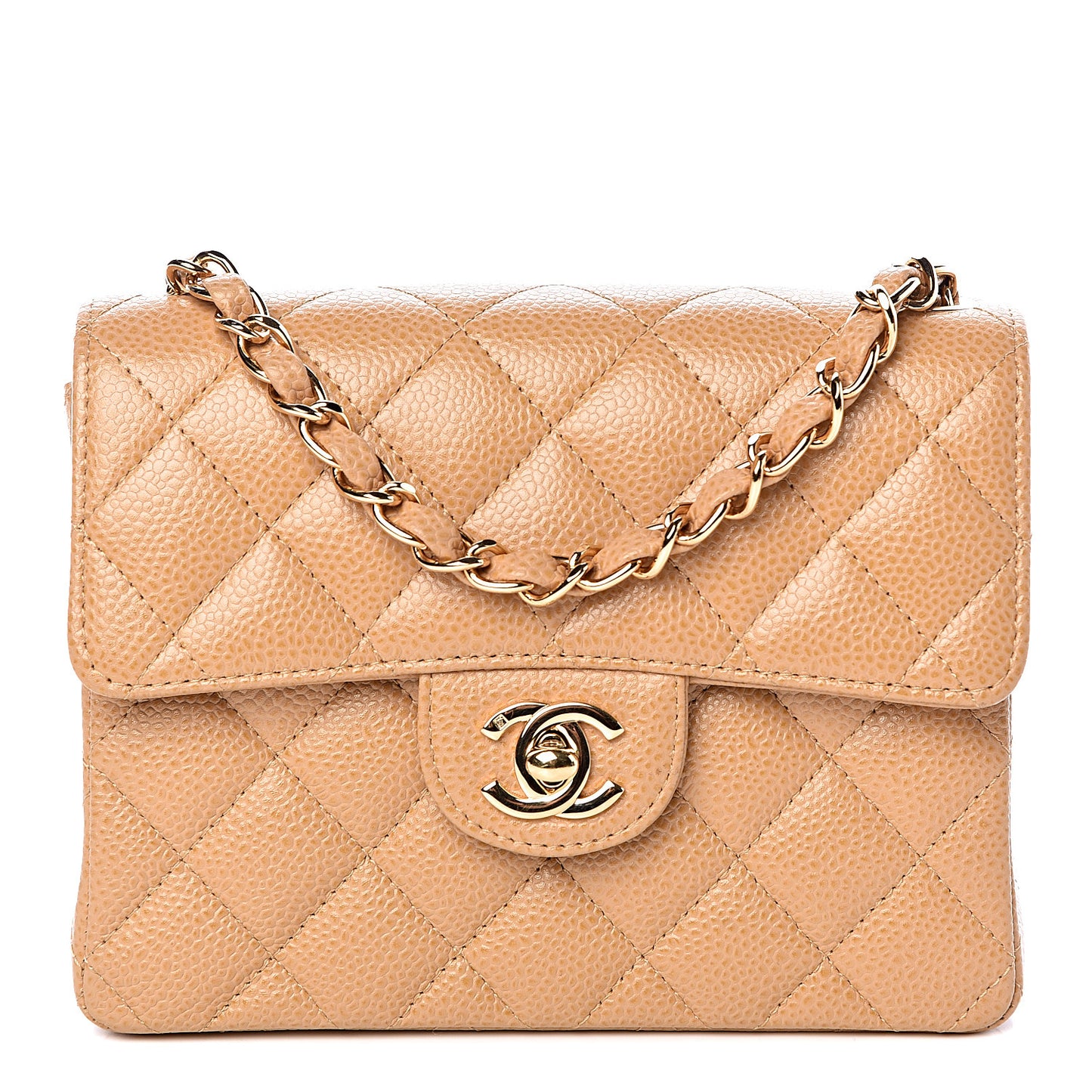 Caviar Quilted Mini Square Flap Beige