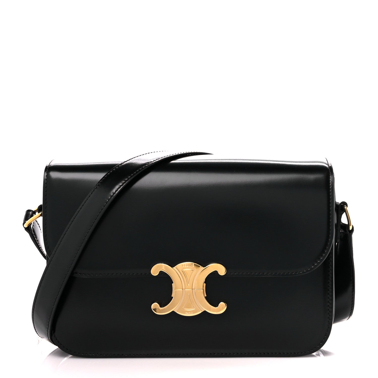 Celine Shiny Calfskin Medium Triomphe Black 1 of 10