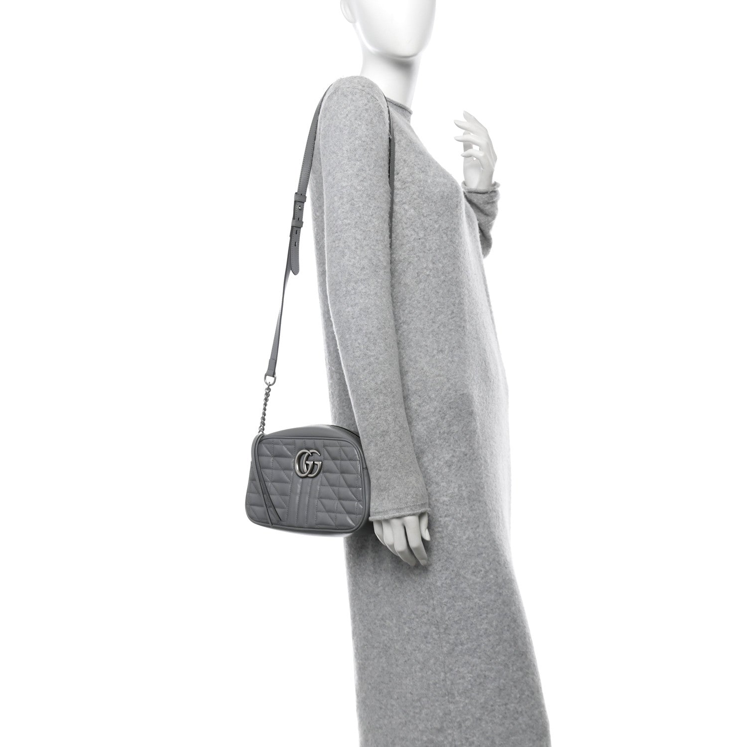 Gucci Calfskin Matelasse Aria Small GG Marmont Chain Shoulder Bag Deep Grey 2 of 11