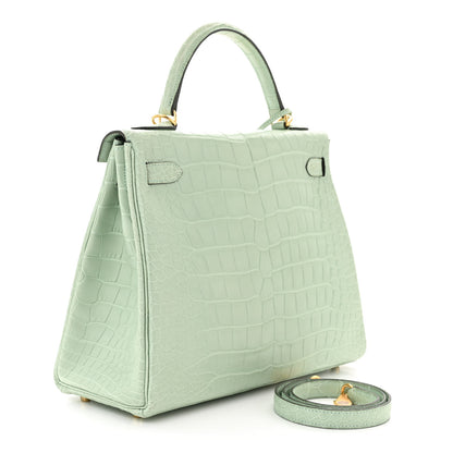 Hermes Matte Alligator Kelly Retourne 32 Vert D'eau 3 of 11