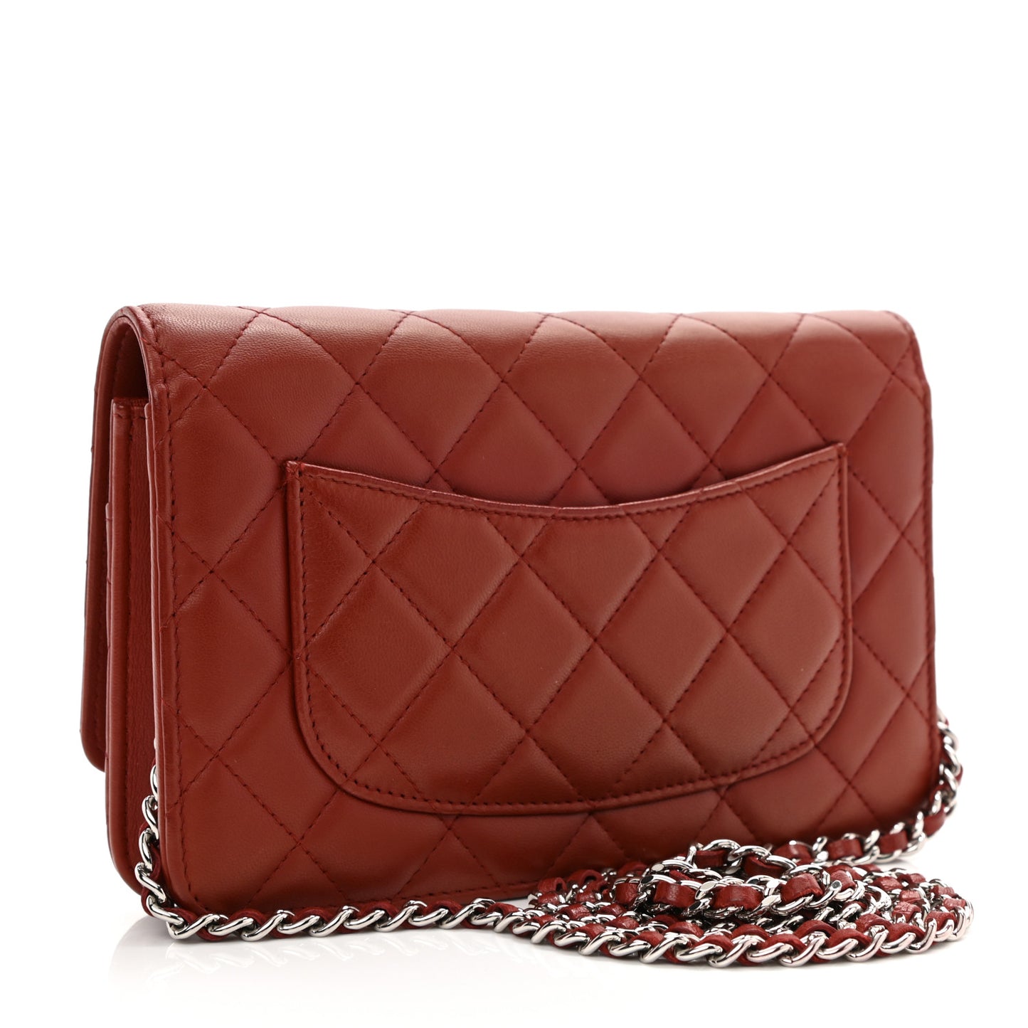Lambskin Quilted Wallet On Chain WOC Dark Red