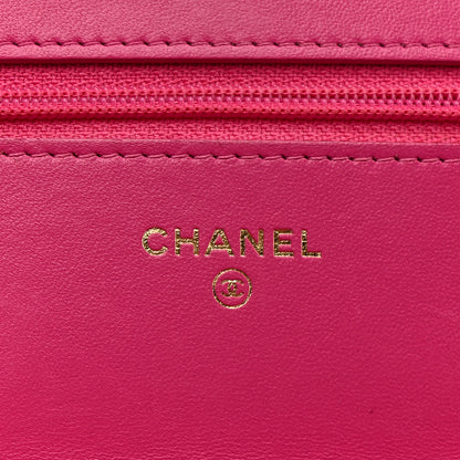 Chanel Wool Tweed Lambskin Quilted Chanel 19 Wallet On Chain WOC Fuchsia 6 of 10