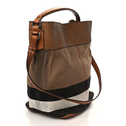 Burberry Grainy Calfskin Canvas Mega Check Medium Ashby Tassel Hobo Saddle Brown 3 of 6