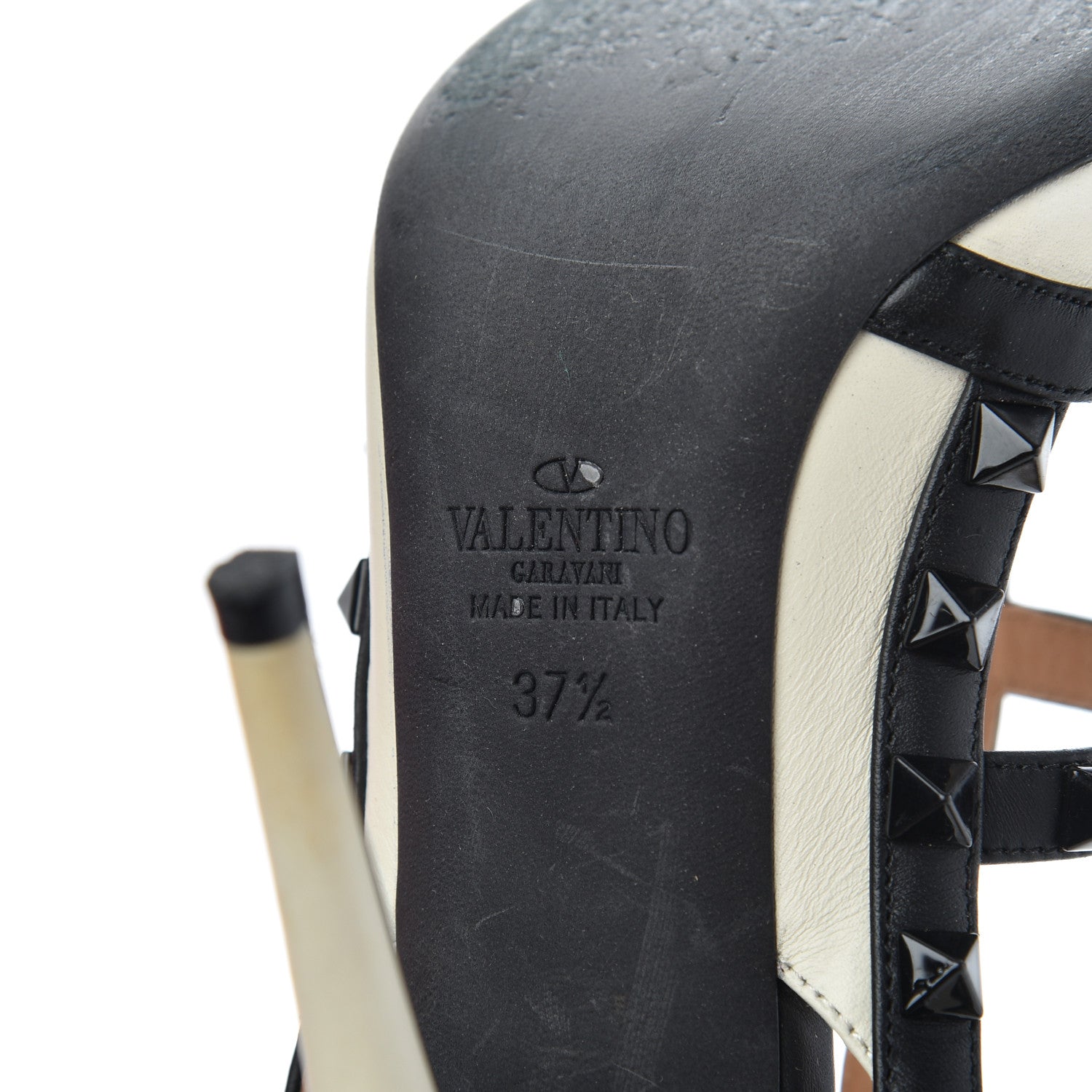Valentino Garavani Calfskin Rockstud Ankle Strap 100mm Pumps 37.5 Light Ivory Black 7 of 24