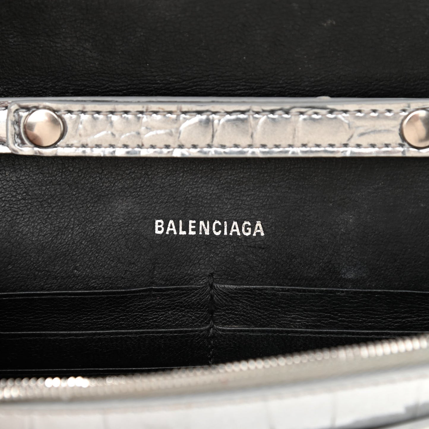 Metallic Calfskin Crocodile Embossed Hourglass Chain Bag Silver