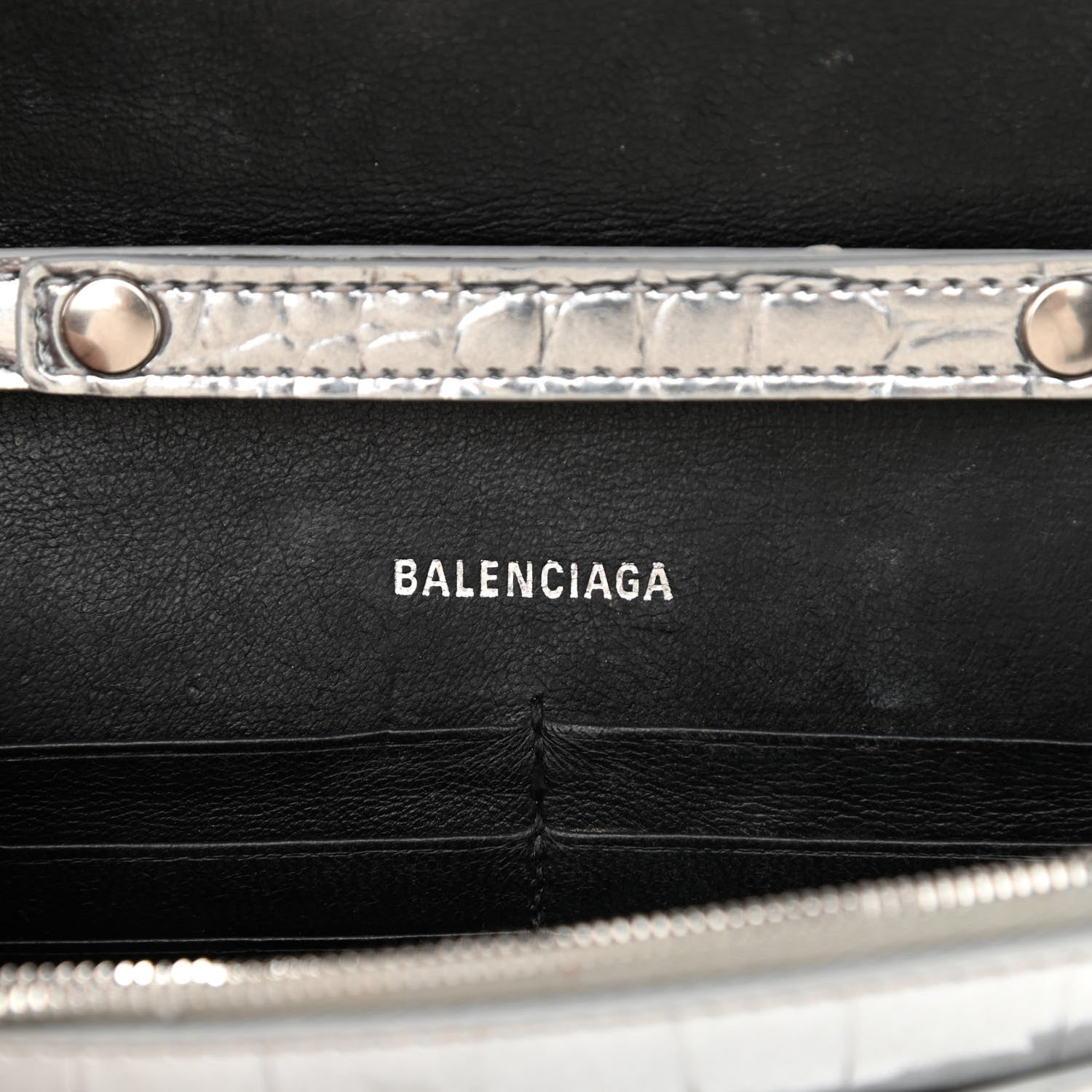 Balenciaga Metallic Calfskin Crocodile Embossed Hourglass Chain Bag Silver 6 of 12