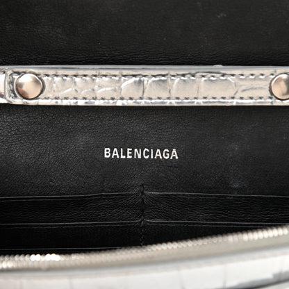 Balenciaga Metallic Calfskin Crocodile Embossed Hourglass Chain Bag Silver 6 of 12