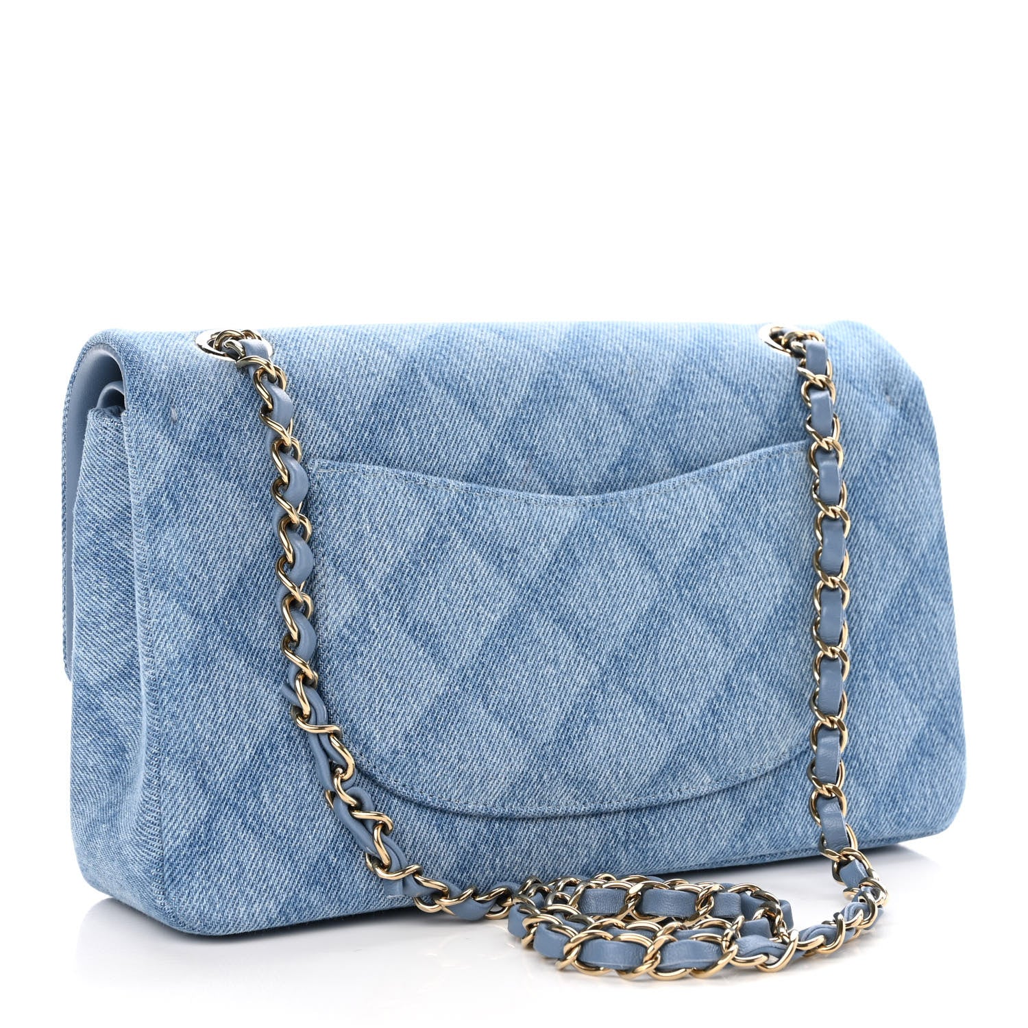 Chanel Printed Denim Quilted Medium Double Flap Light Blue 3 of 11