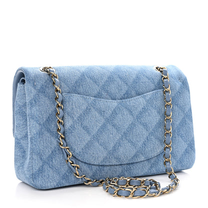 Chanel Printed Denim Quilted Medium Double Flap Light Blue 3 of 11