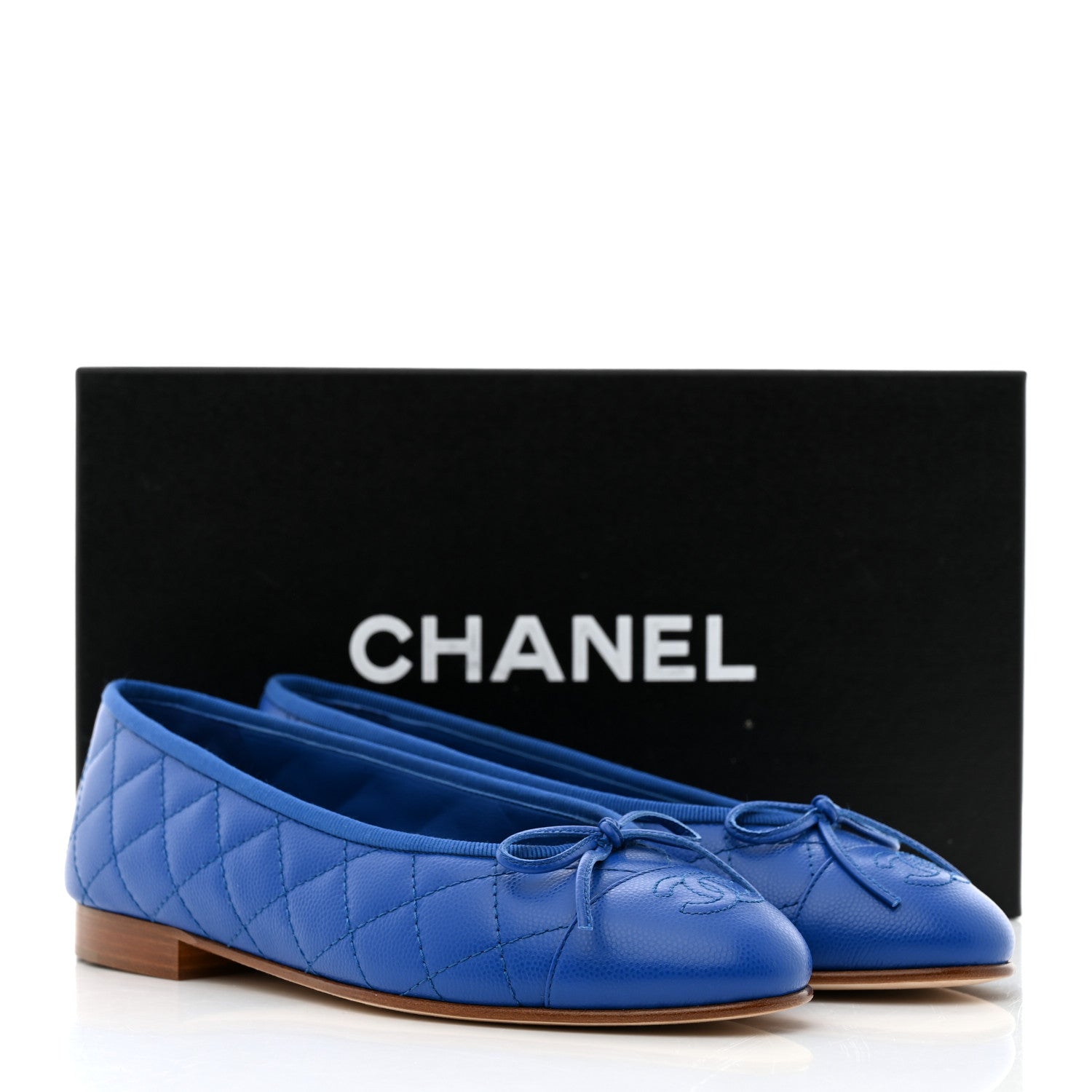 Chanel Caviar Quilted CC Cap Toe Ballerina Flats 36.5 Bright Blue 9 of 9